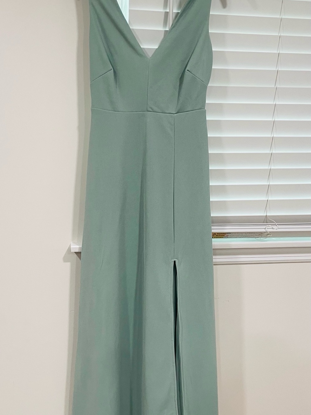 Sage Green Maxi Dress with V-Neck and Front Slit